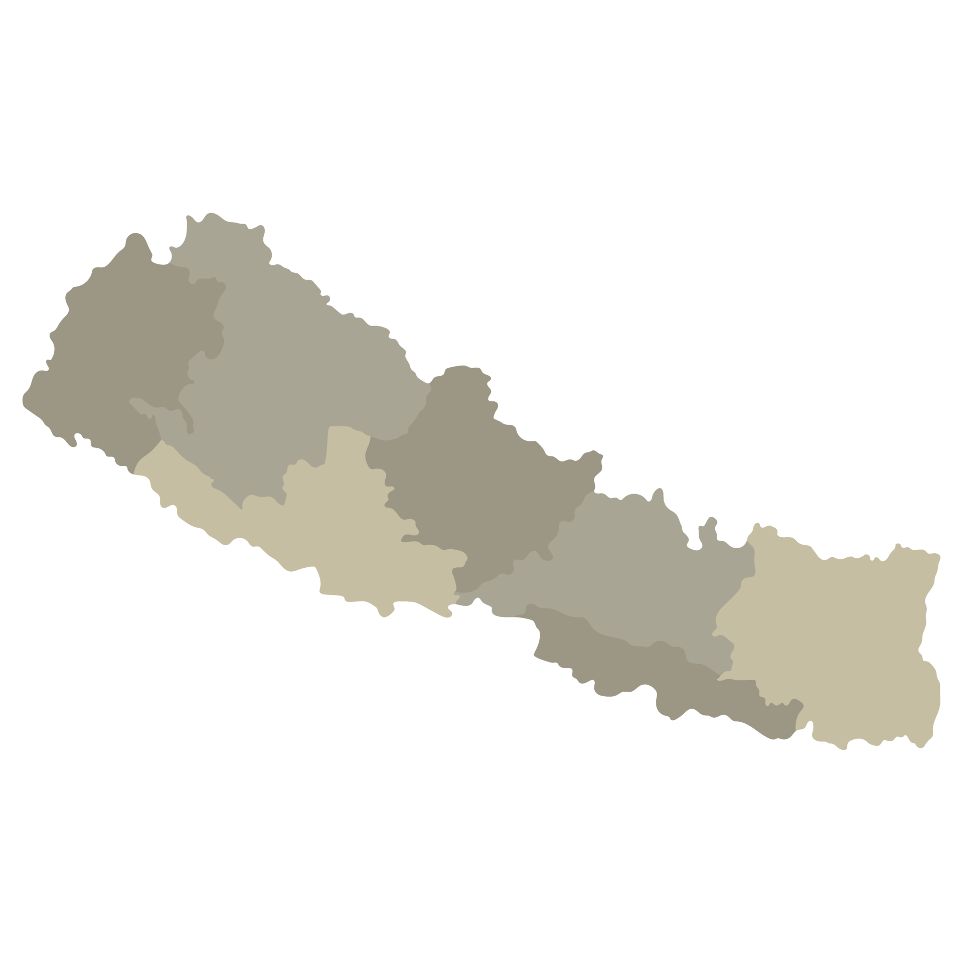 Nepal map. Map of Nepal in administrative provinces in multicolor