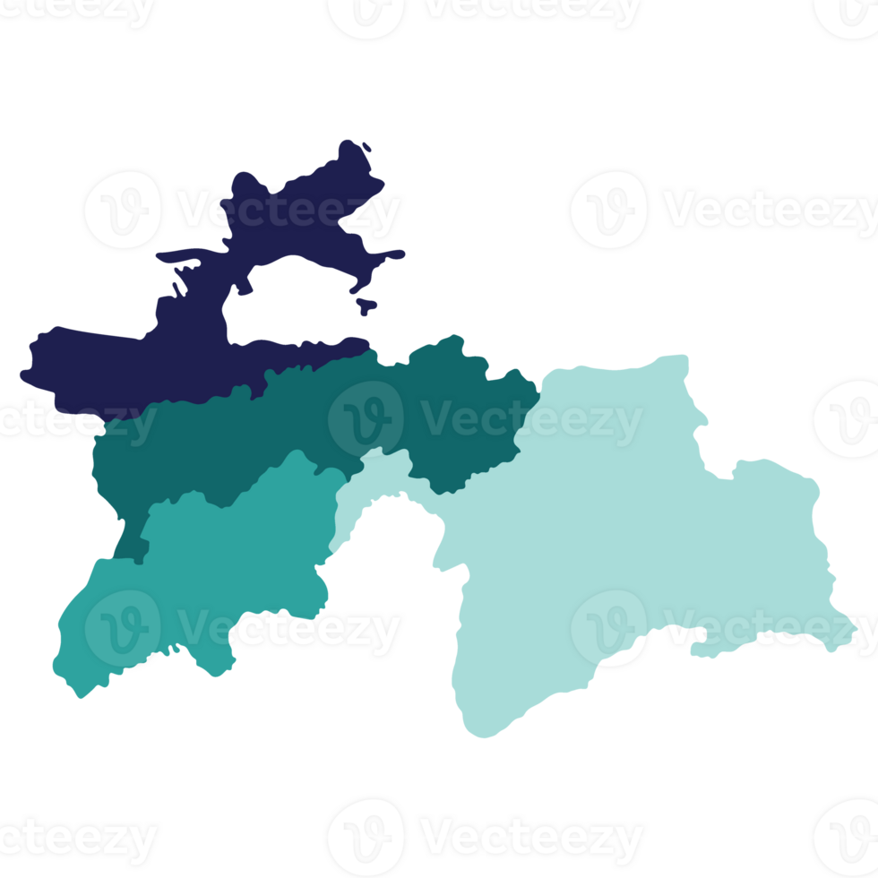 Tajikistan map. Map of Tajikistan in administrative provinces in multicolor png