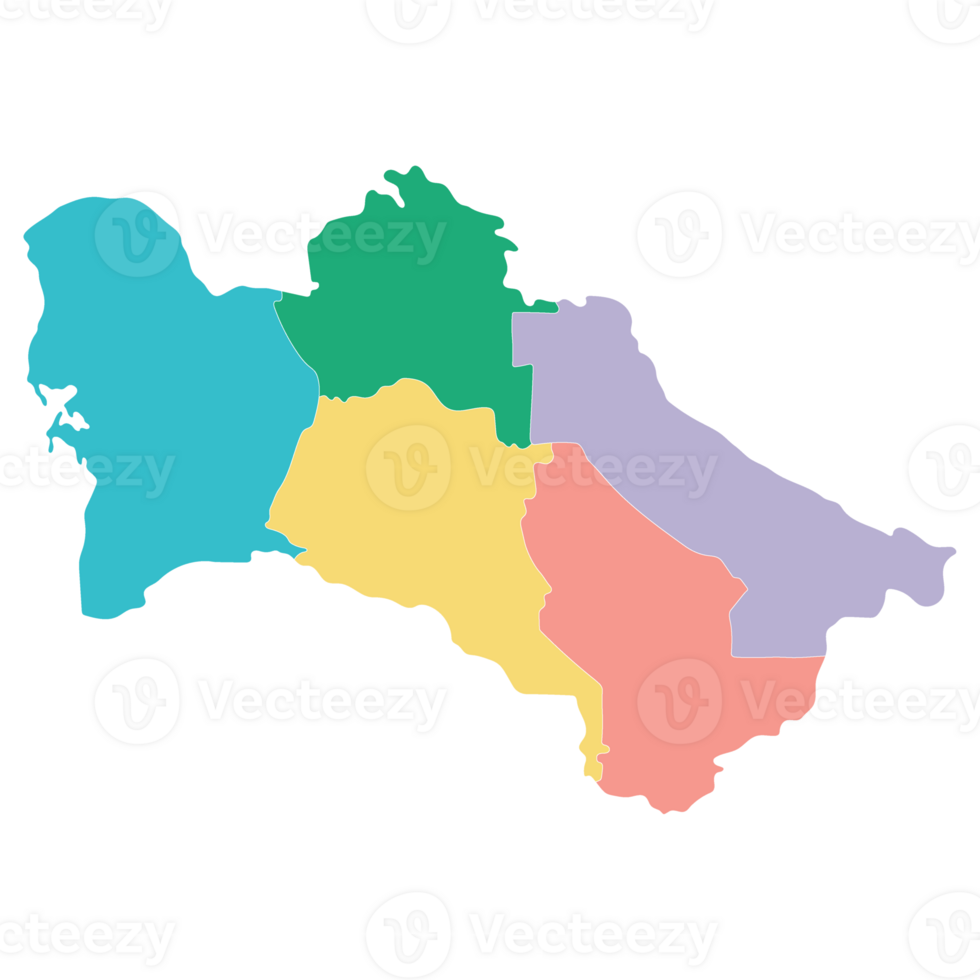 Turkmenistan map. Map of Turkmenistan in administrative provinces in multicolor png