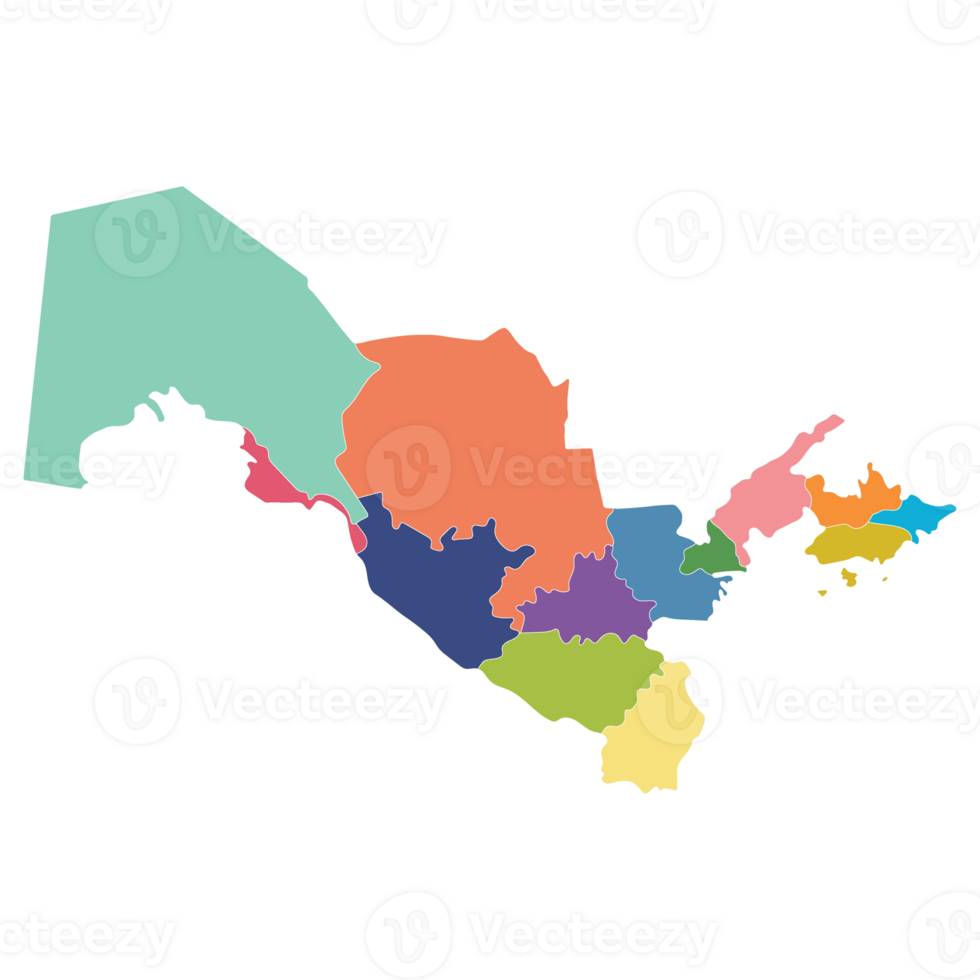 uzbequistão mapa. mapa do uzbequistão dentro administrativo províncias dentro multicolorido png