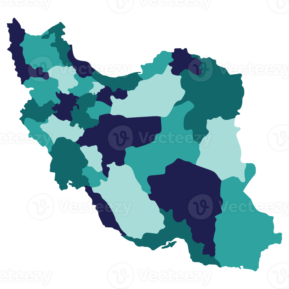 Iran map. Map of Iran in administrative provinces in multicolor png