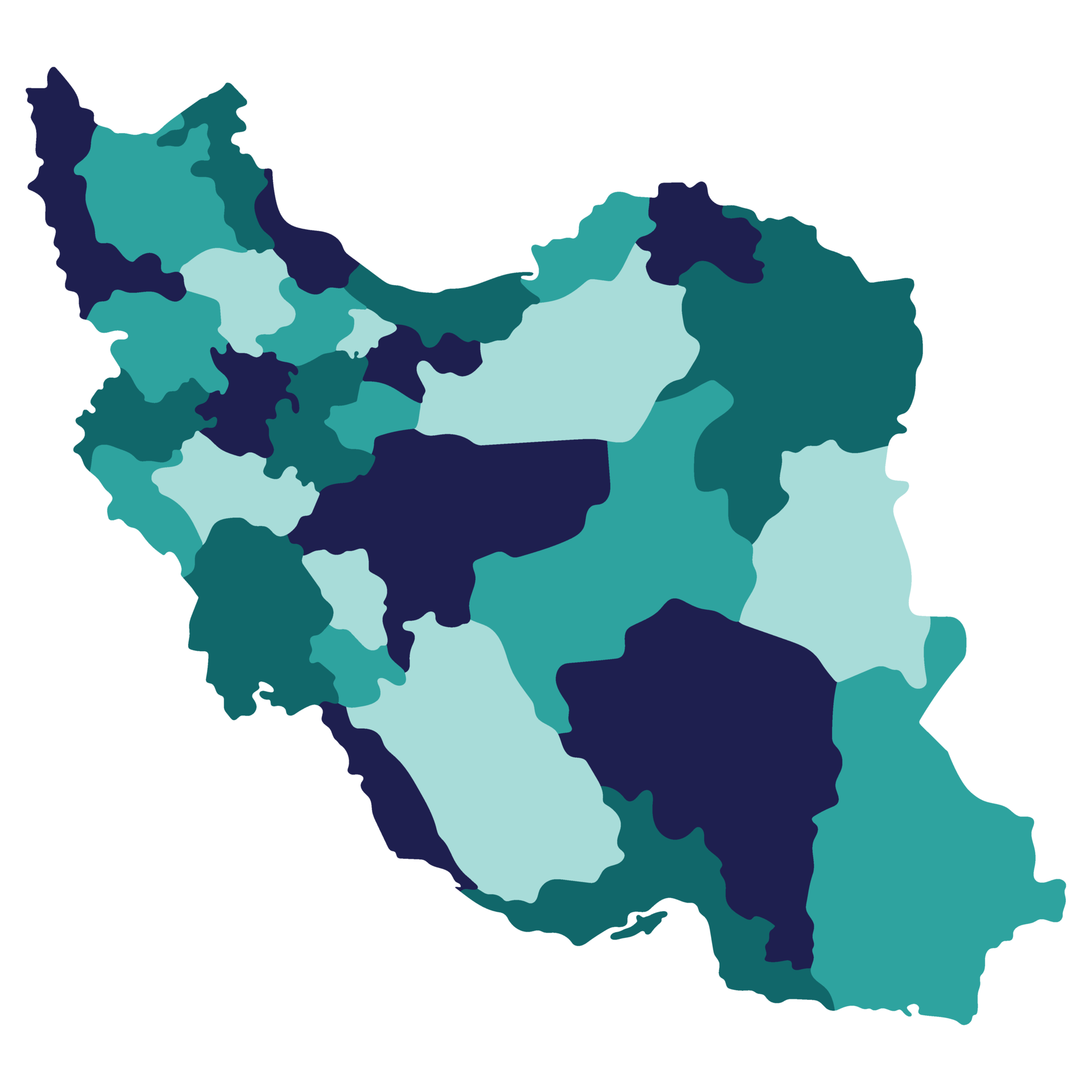 Iran map. Map of Iran in administrative provinces in multicolor