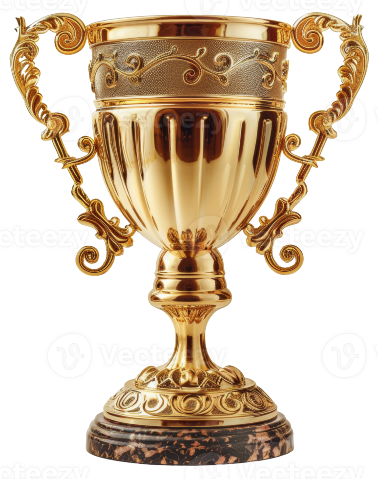 AI generated Ornate golden trophy with intricate design on transparent background - stock png. png