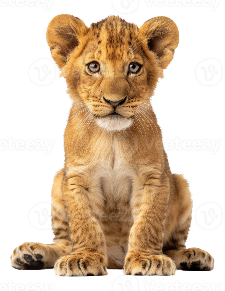 AI generated Young lion cub sitting on transparent background - stock png. png