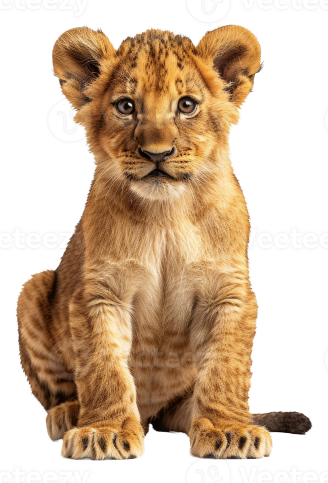 AI generated Young lion cub sitting on transparent background - stock png. png