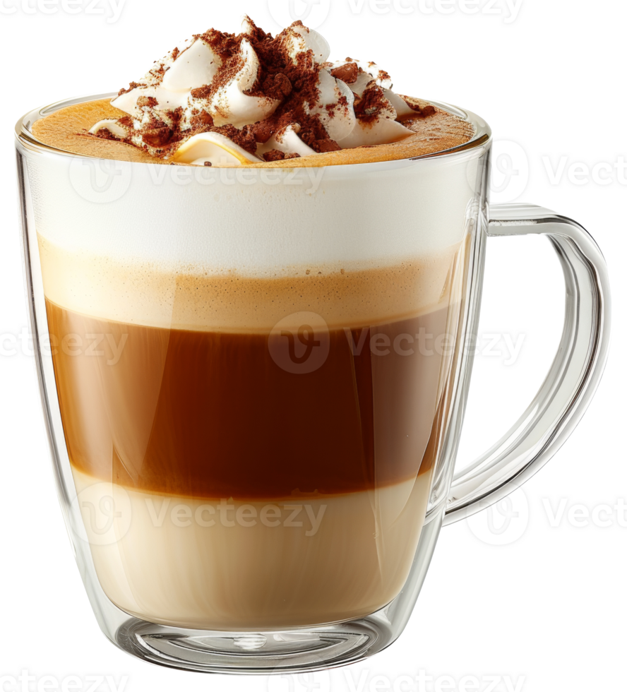 AI generated Coffee with whipped cream and caramel drizzle on transparent background - stock png. png