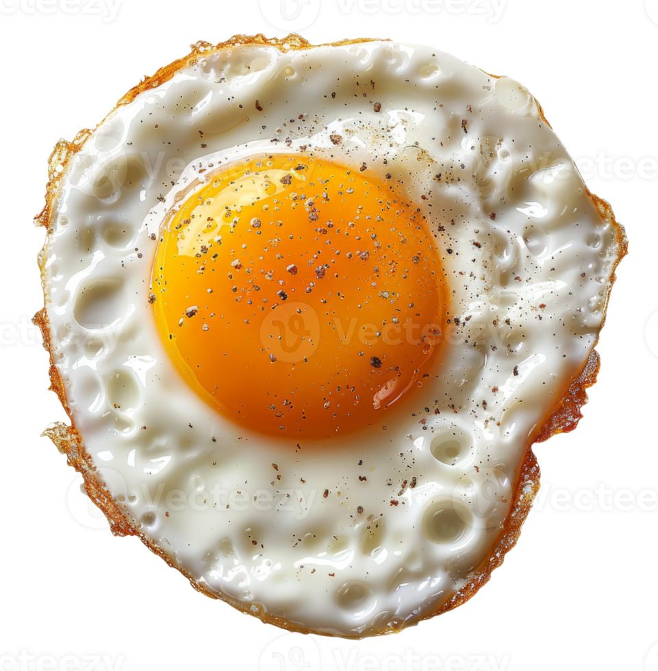 AI generated Sunny side up fried egg with cracked pepper on transparent background - stock png. png