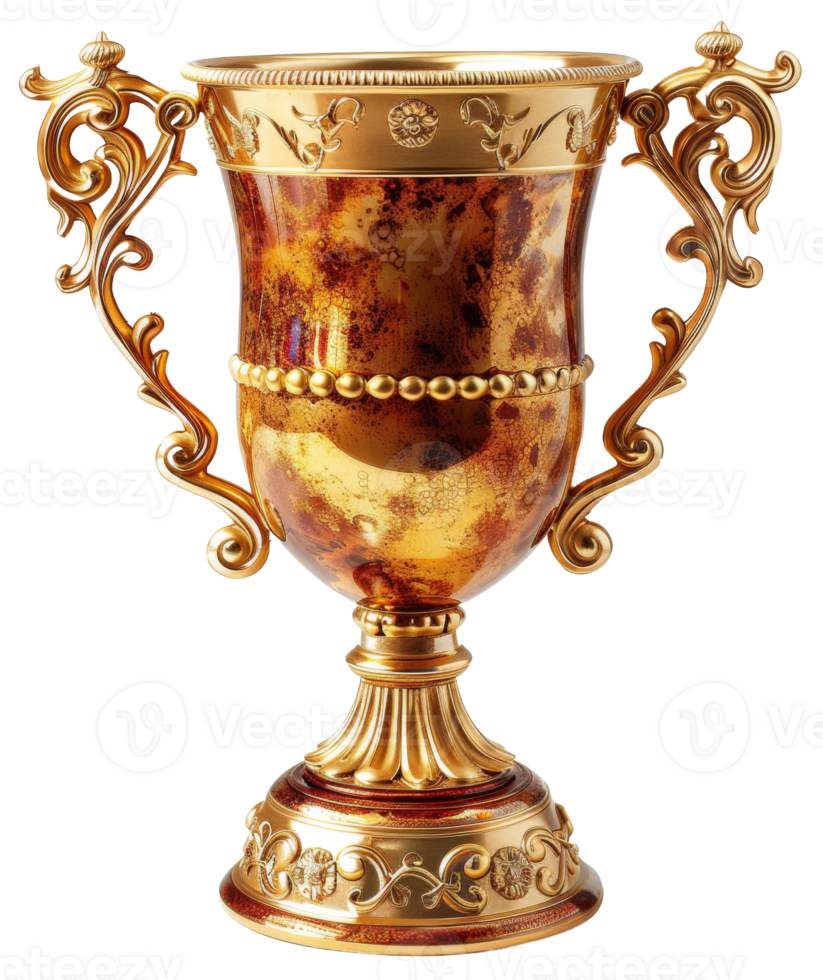 AI generated Ornate golden trophy with intricate design on transparent background - stock png. png