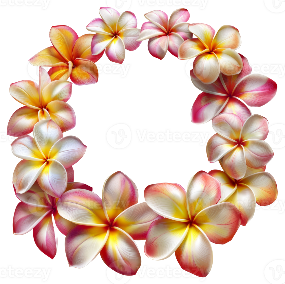 AI generated Plumeria flower lei with yellow and pink gradients on transparent background - stock png. png