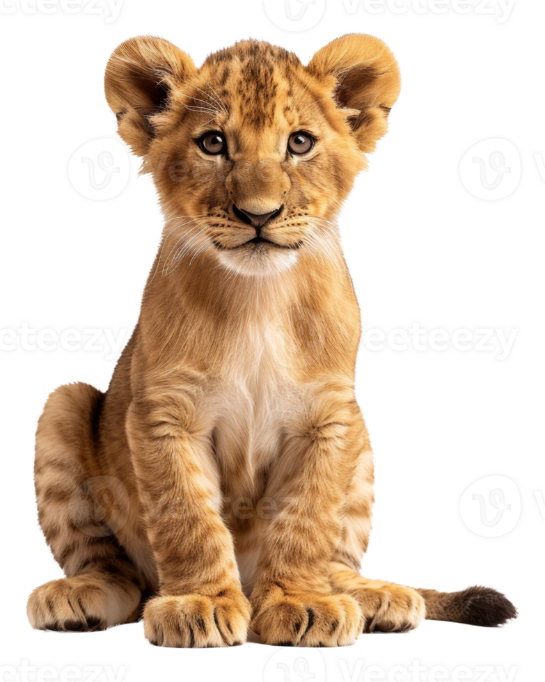 AI generated Young lion cub sitting on transparent background - stock png. png