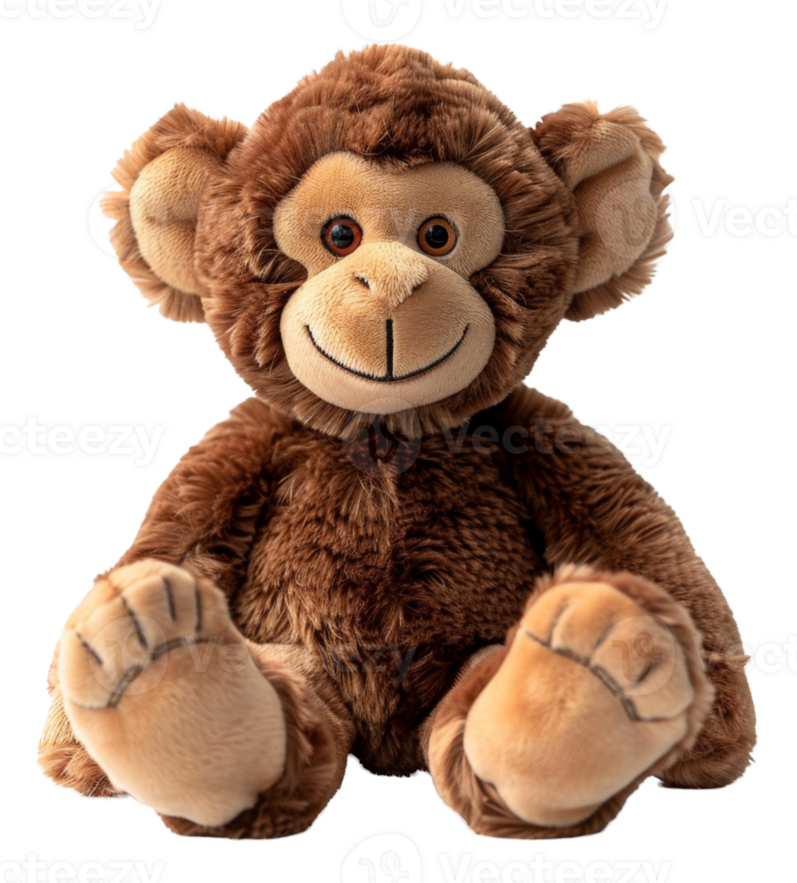AI generated Soft plush monkey toy on transparent background - stock png. png