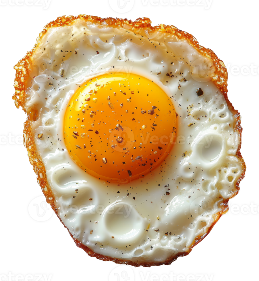 AI generated Sunny side up fried egg with cracked pepper on transparent background - stock png. png