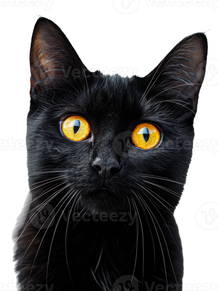 AI generated Black cat with striking yellow eyes on transparent background - stock png. png