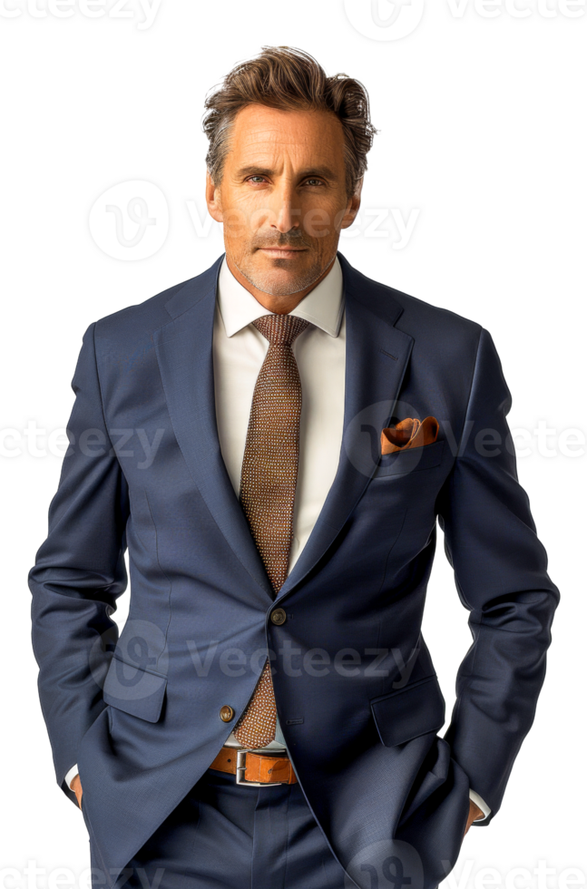 AI generated Stylized male executive in black suit on transparent background - stock png. png