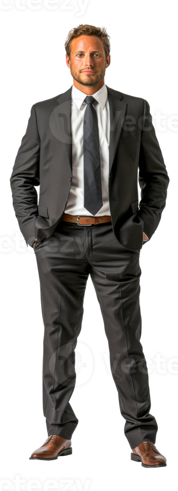 AI generated Confident businessman in gray suit on transparent background - stock png. png