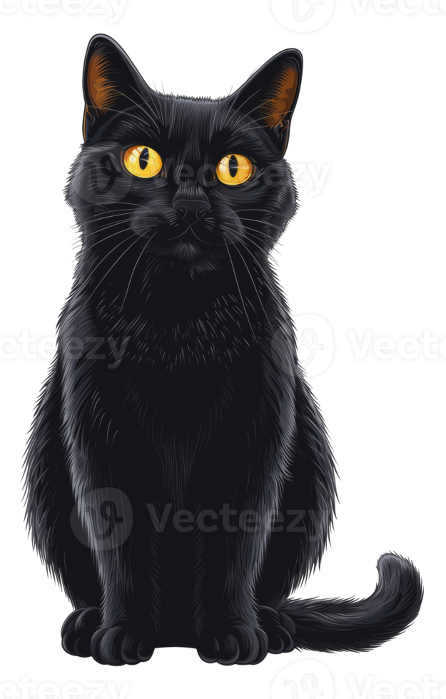 AI generated Black cat with striking yellow eyes on transparent background - stock png. png