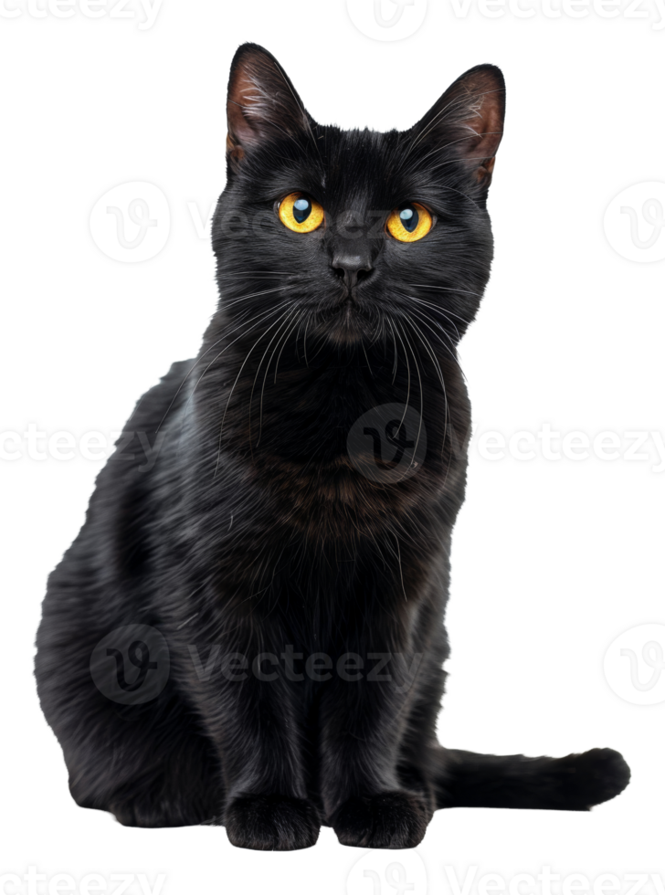 AI generated Black cat with striking yellow eyes on transparent background - stock png. png
