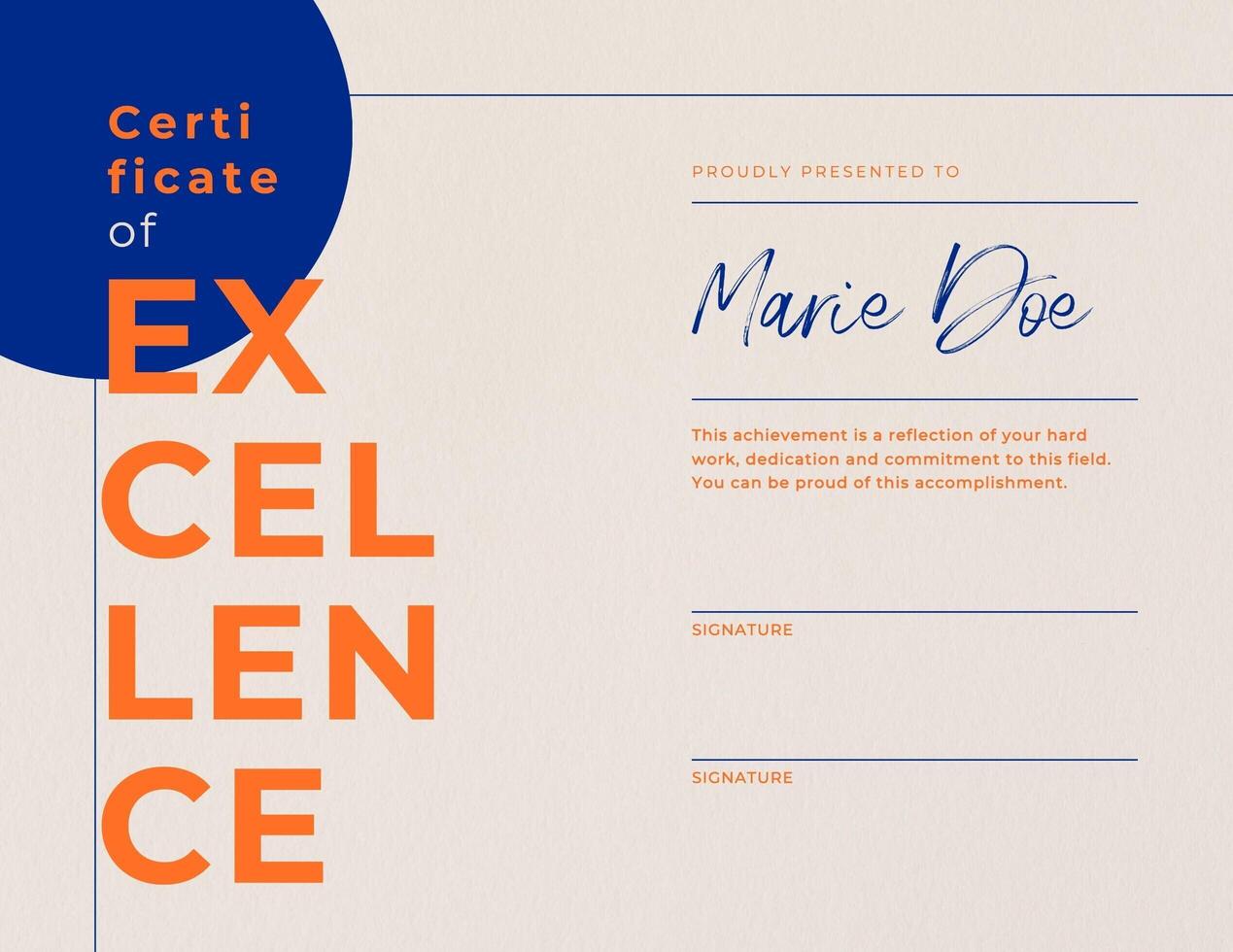 Minimalist Certificate of Excellence template