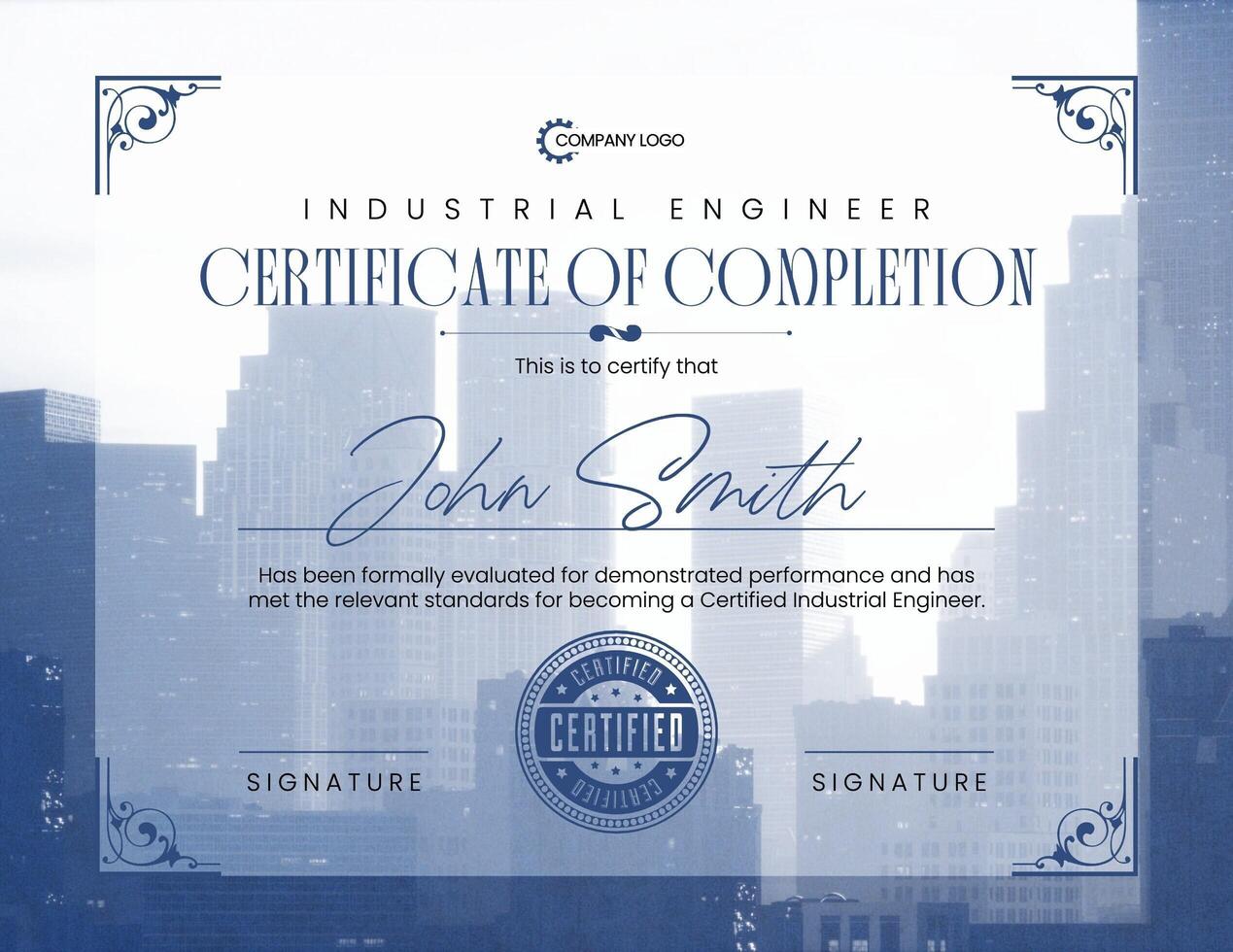 Industrial Engineer Certificate of Completion Template