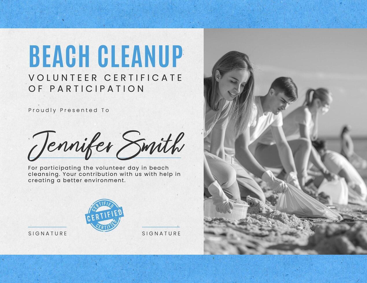 Beach Cleanup Volunteer Certificate Template