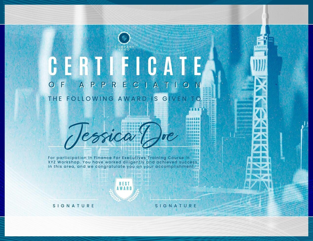 Certificate of Appreciation Template for Finance Training Course template