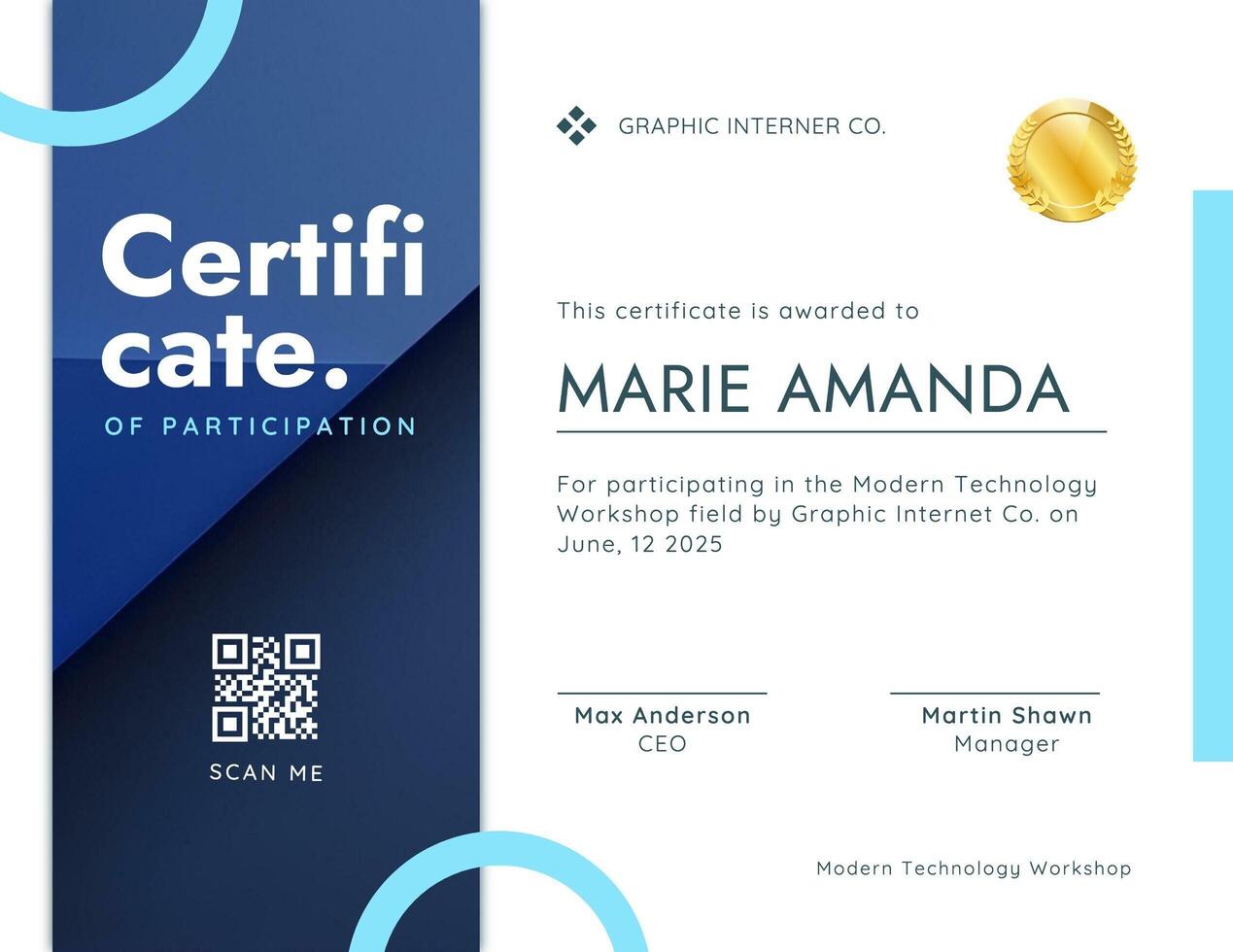 Blue White Modern IT Certificate of Participation template