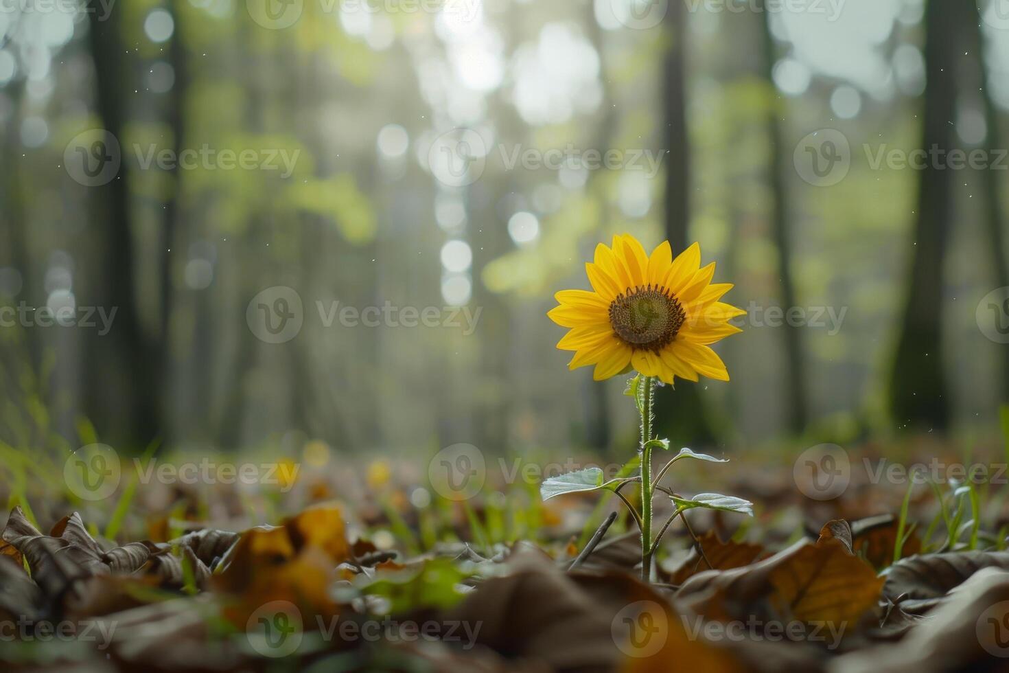 AI generated Focus Sunflower Wild Flower in spring forest landscape with sunrise Beautiful view background photo