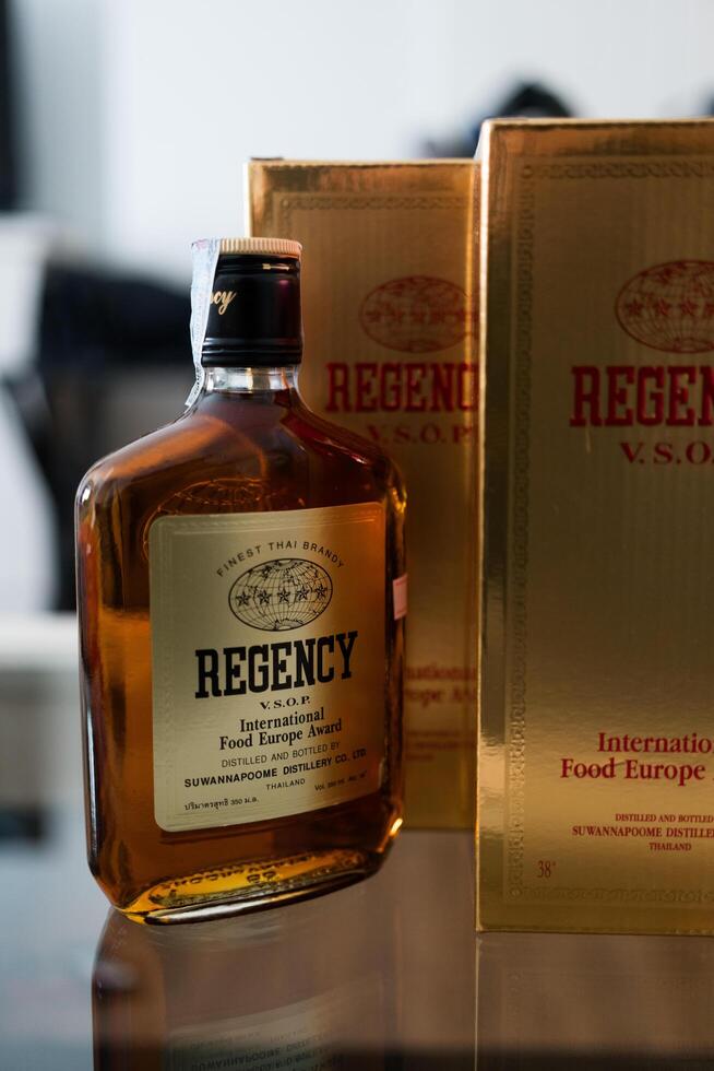 Bangkok, Thailand - March 13, 2024 Regency is a liquor brand that is always heard in the slogan that Regency Brandy Thai. photo