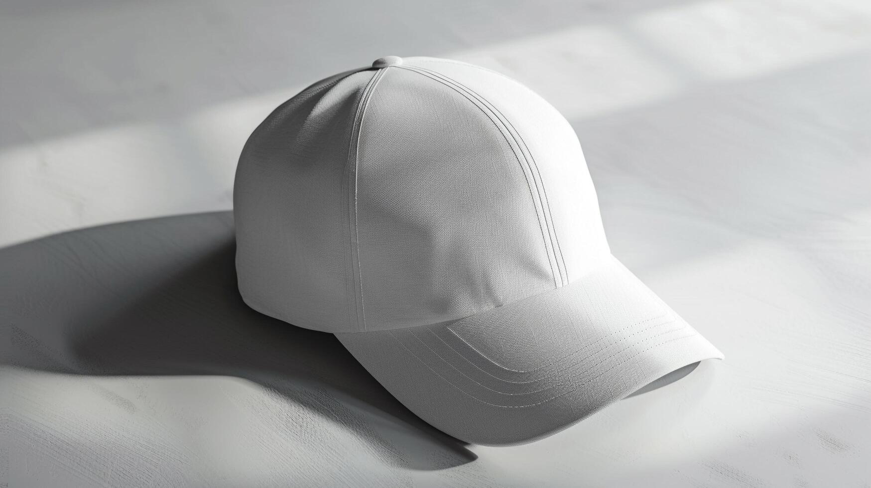 AI generated Flat lay of a blank baseball cap mockup, soft shadowing for dynamic embroidery designs photo