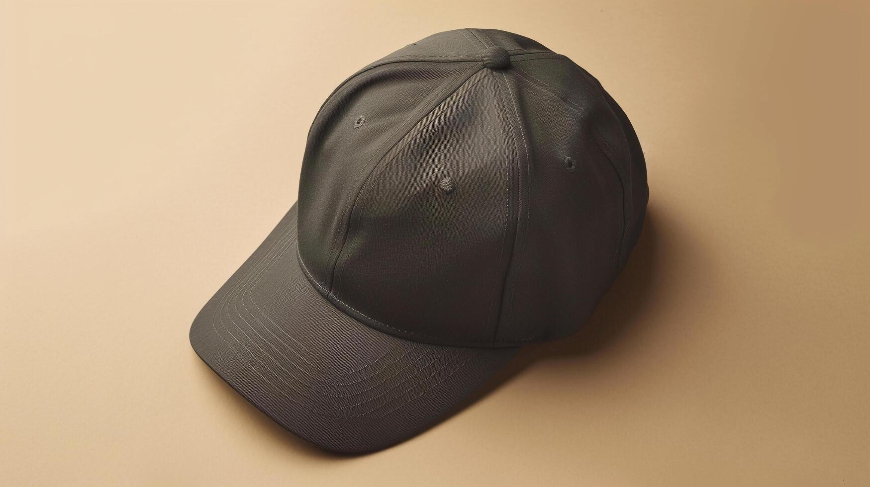 AI generated Flat lay of a blank baseball cap mockup, soft shadowing for dynamic embroidery designs photo