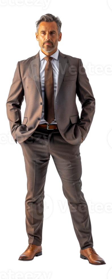 AI generated Senior professional in checkered suit and stern expression on transparent background - stock png. png