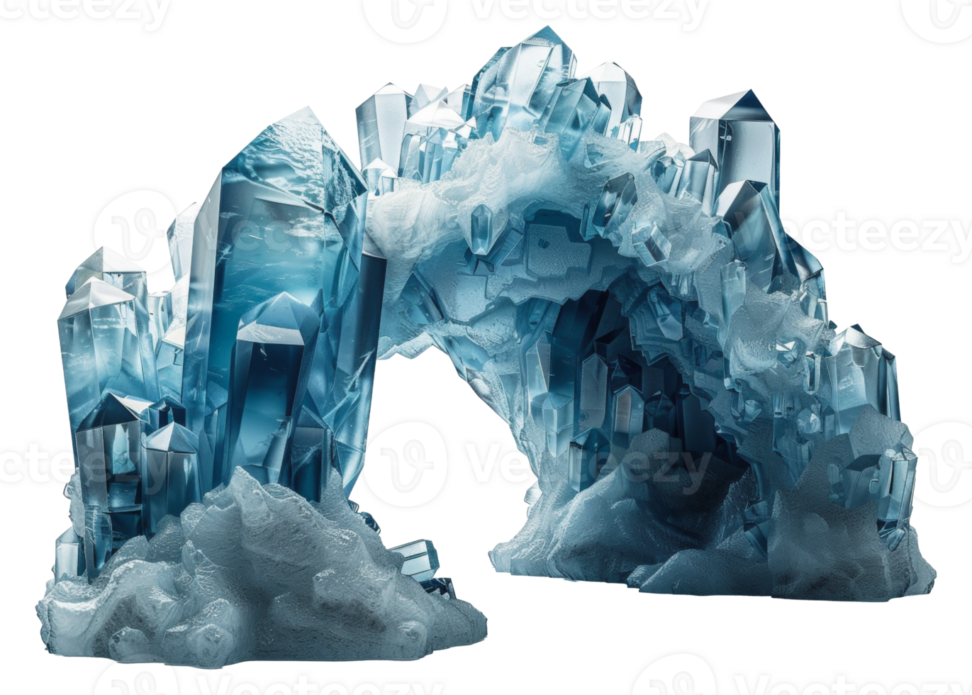 AI generated Intricate crystal formation with reflective blue hues on transparent background - stock png. png