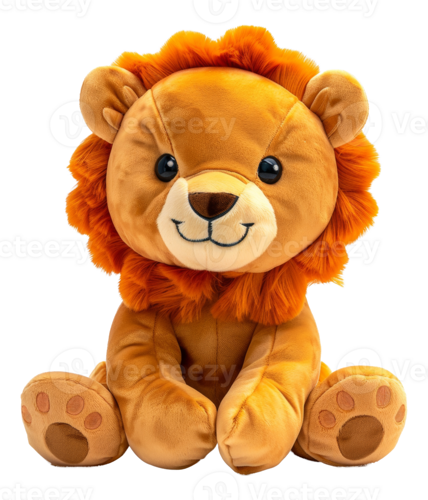 AI generated Plush lion toy with fluffy mane on transparent background - stock png. png