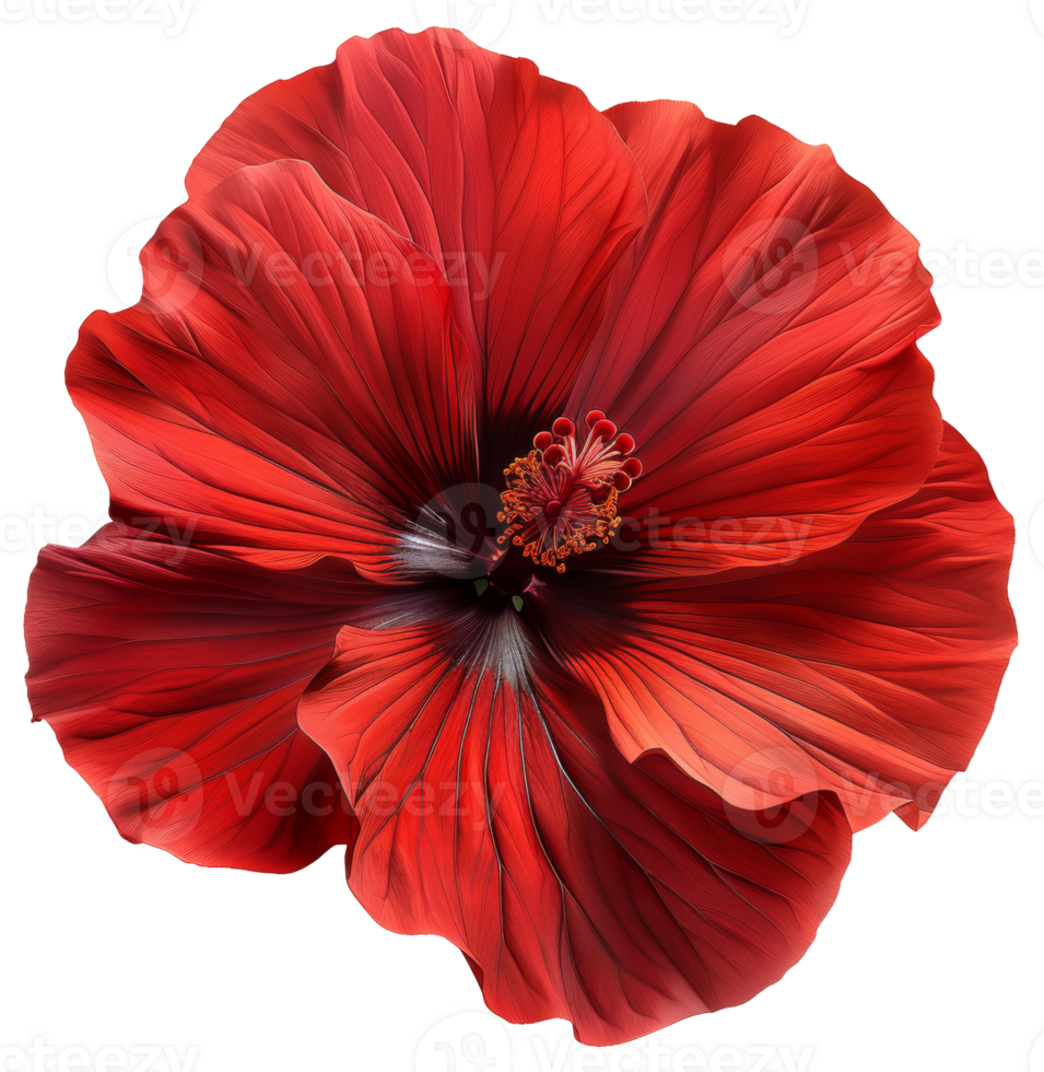 AI generated Red hibiscus flower with detailed petals on transparent background - stock png. png