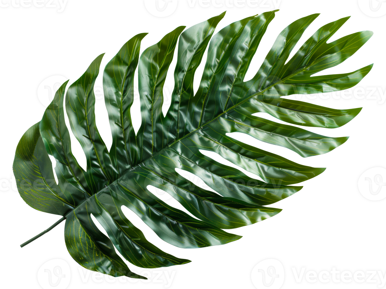 AI generated Single vibrant green palm leaf with natural patterns on transparent background - stock png. png