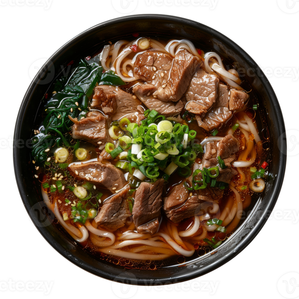 AI generated Flavorful chicken pho with herbs in rich broth on transparent background - stock png. png