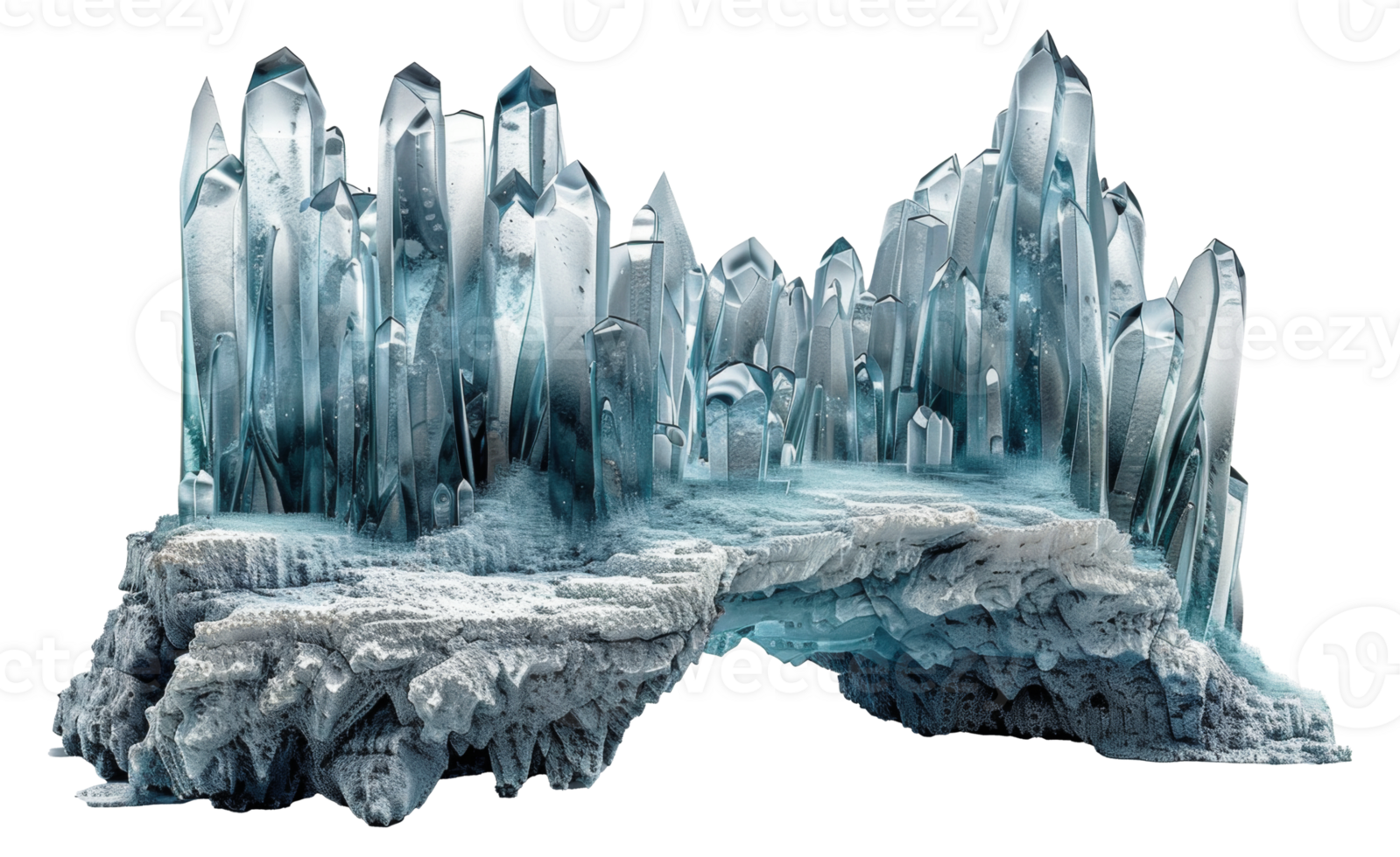 AI generated Intricate crystal formation with reflective blue hues on transparent background - stock png. png