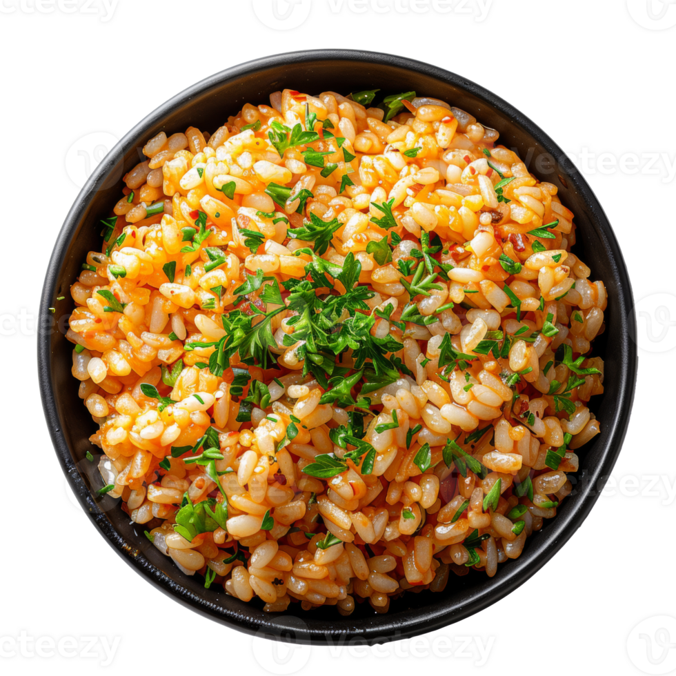 AI generated Creamy risotto with black sesame and fresh dill on transparent background - stock png. png