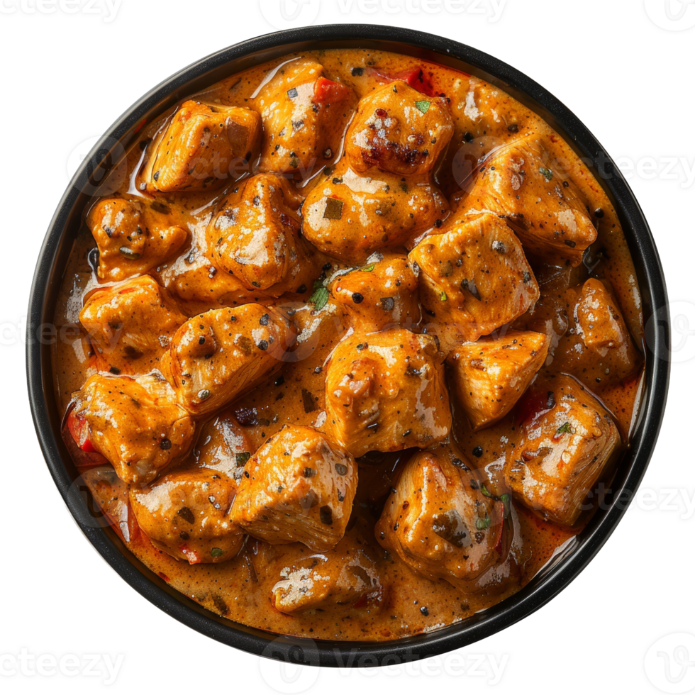 AI generated Hot and spicy Asian soup chiken tikka masala with tofu, vegetables, and noodles on transparent background - stock png. png