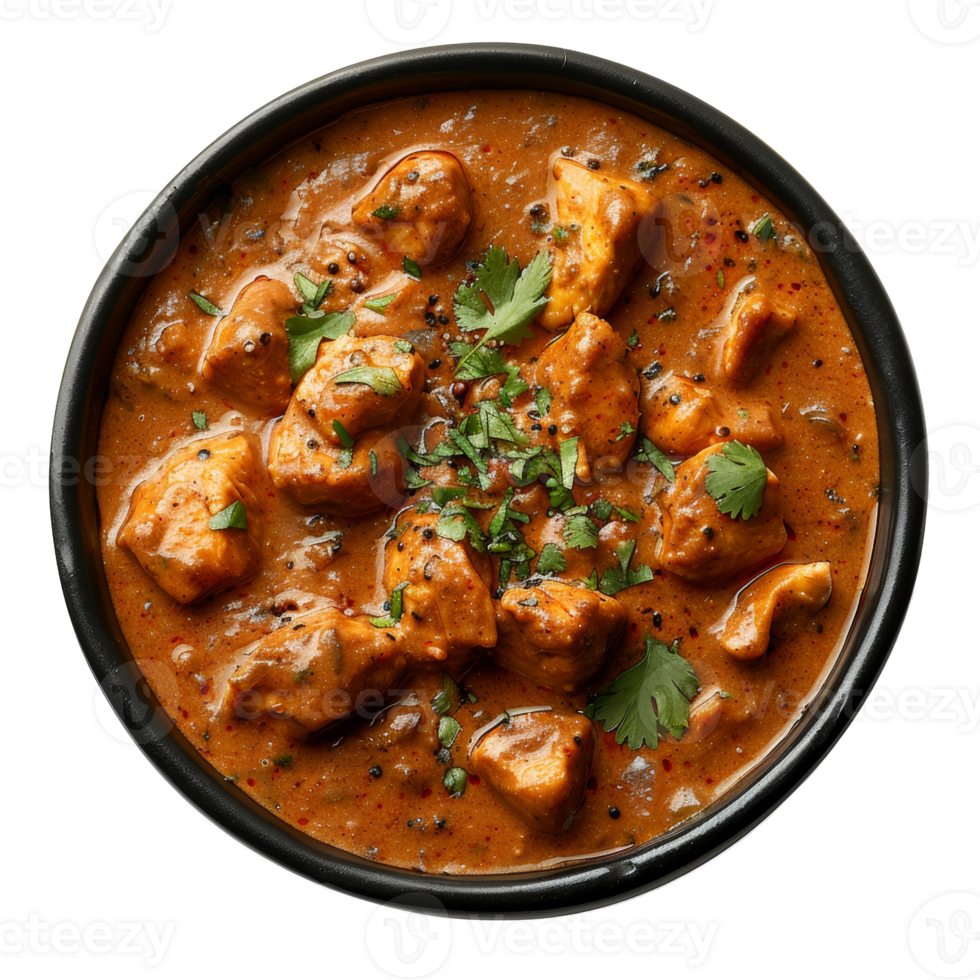 AI generated Hot and spicy Asian soup chiken tikka masala with tofu, vegetables, and noodles on transparent background - stock png. png