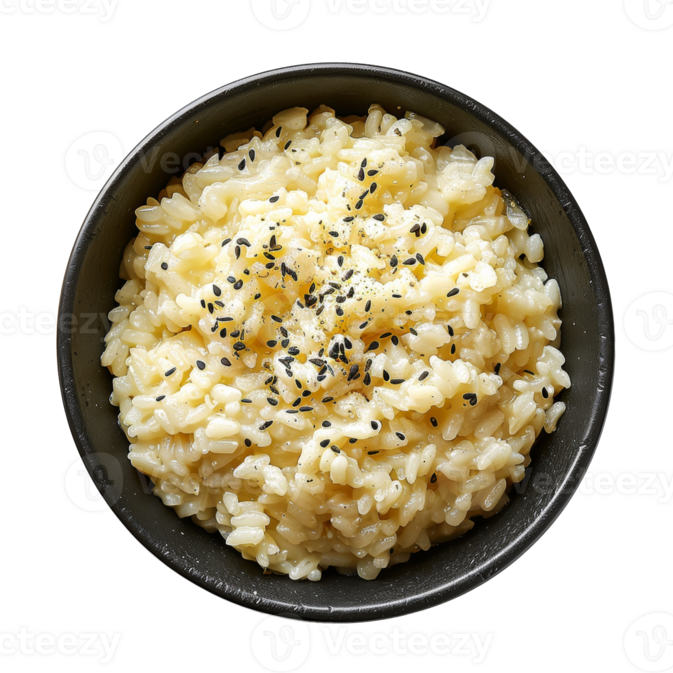 AI generated Creamy risotto with black sesame and fresh dill on transparent background - stock png. png