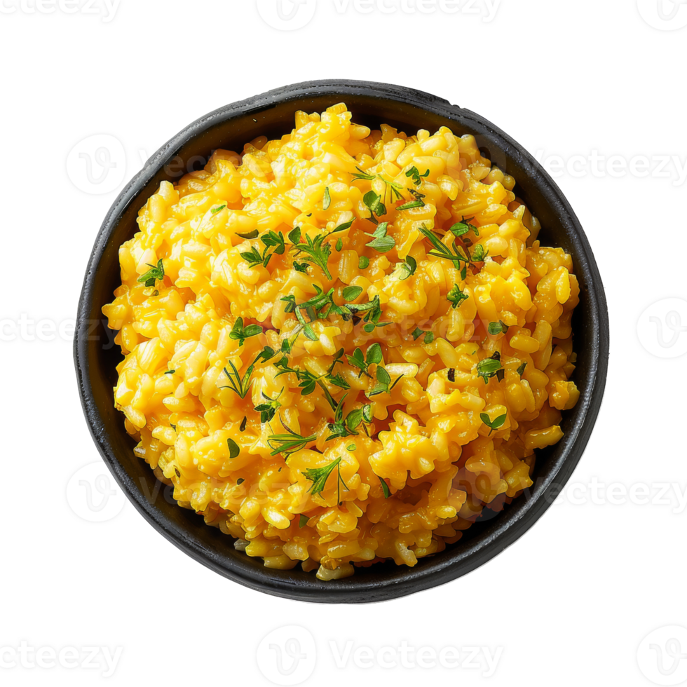 AI generated Creamy risotto with black sesame and fresh dill on transparent background - stock png. png