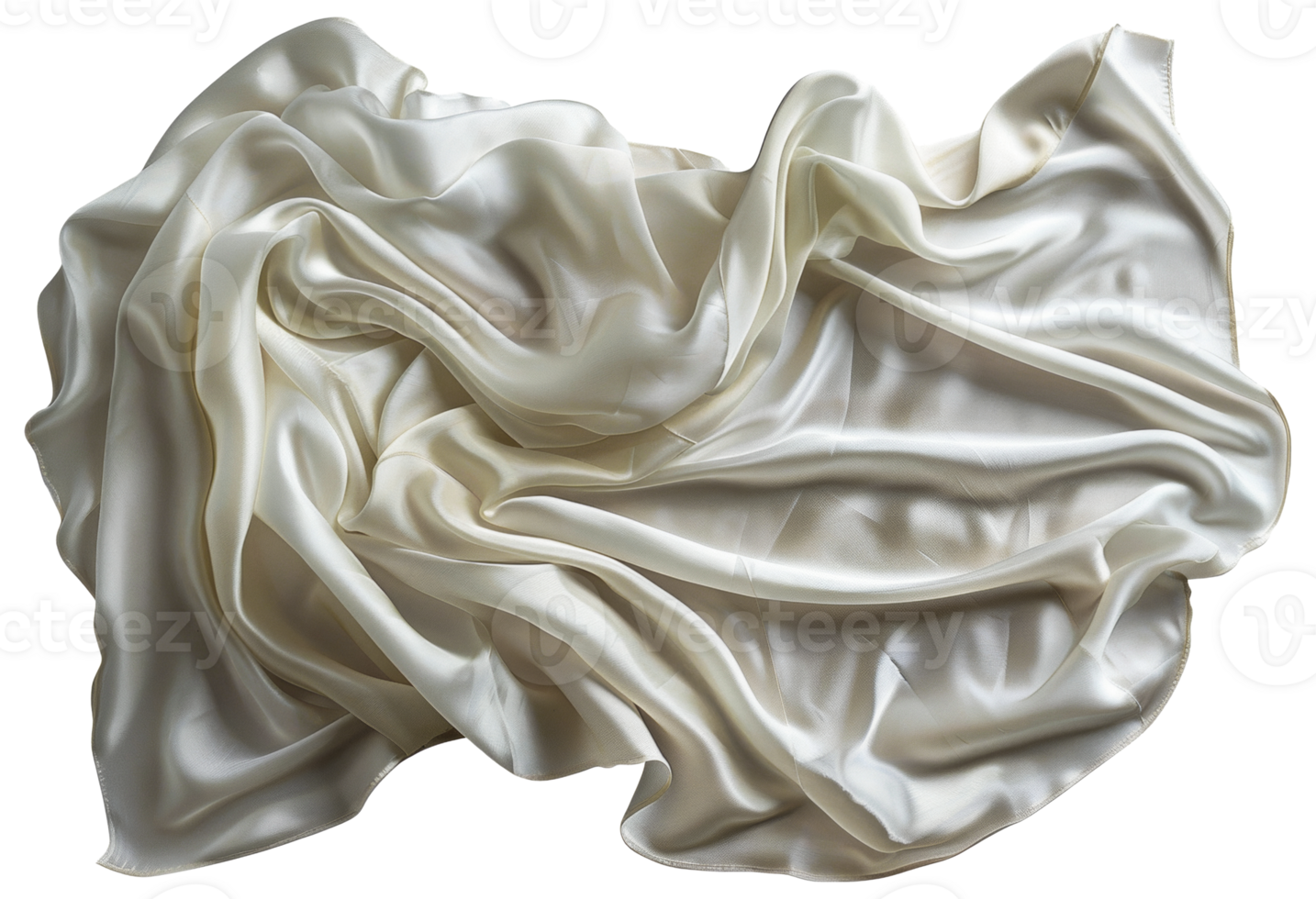 AI generated Luxurious white silk fabric texture with soft folds on transparent background - stock png. png
