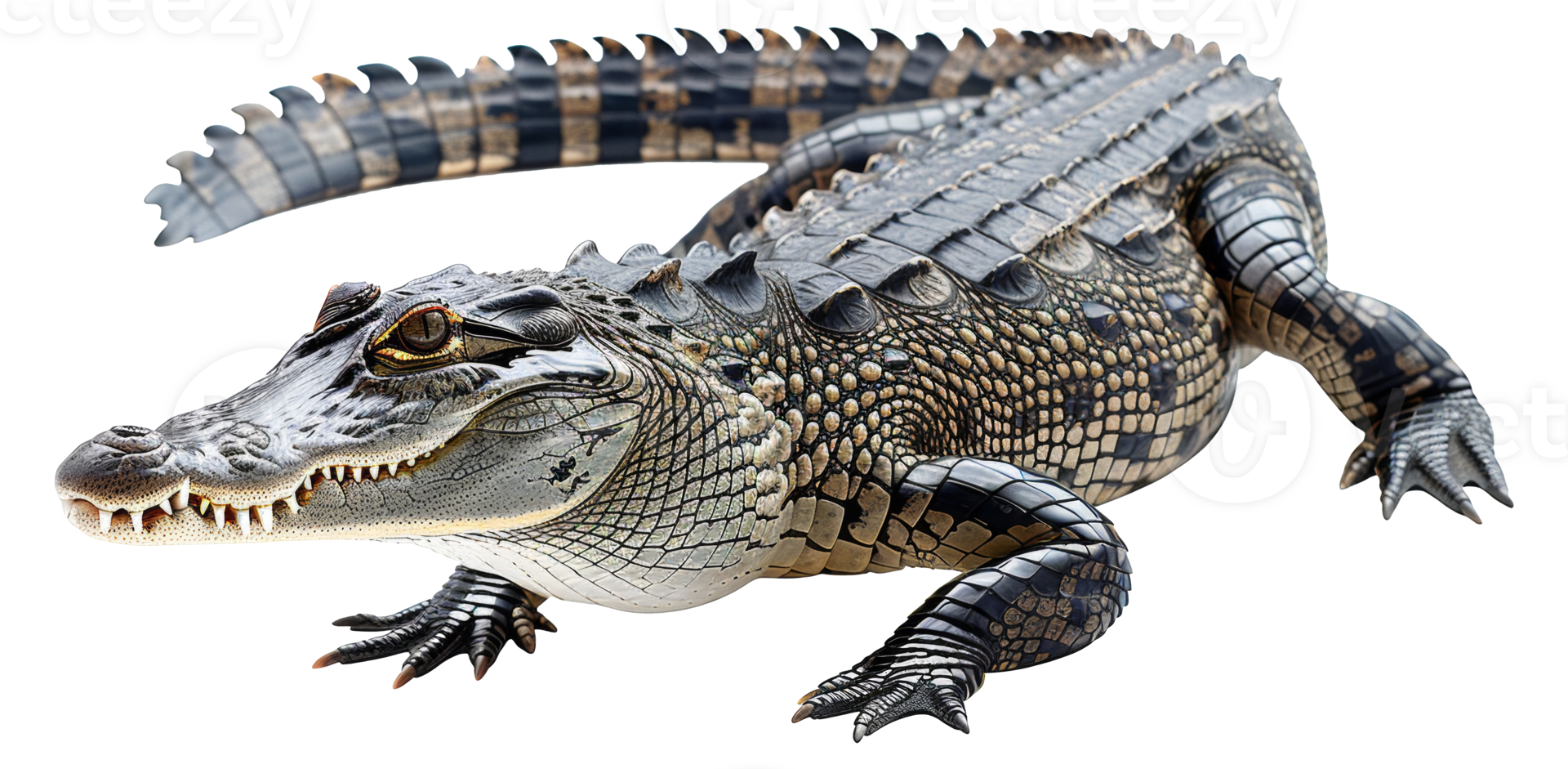 AI generated Majestic alligator basking in natural habitat on transparent background - stock png. png