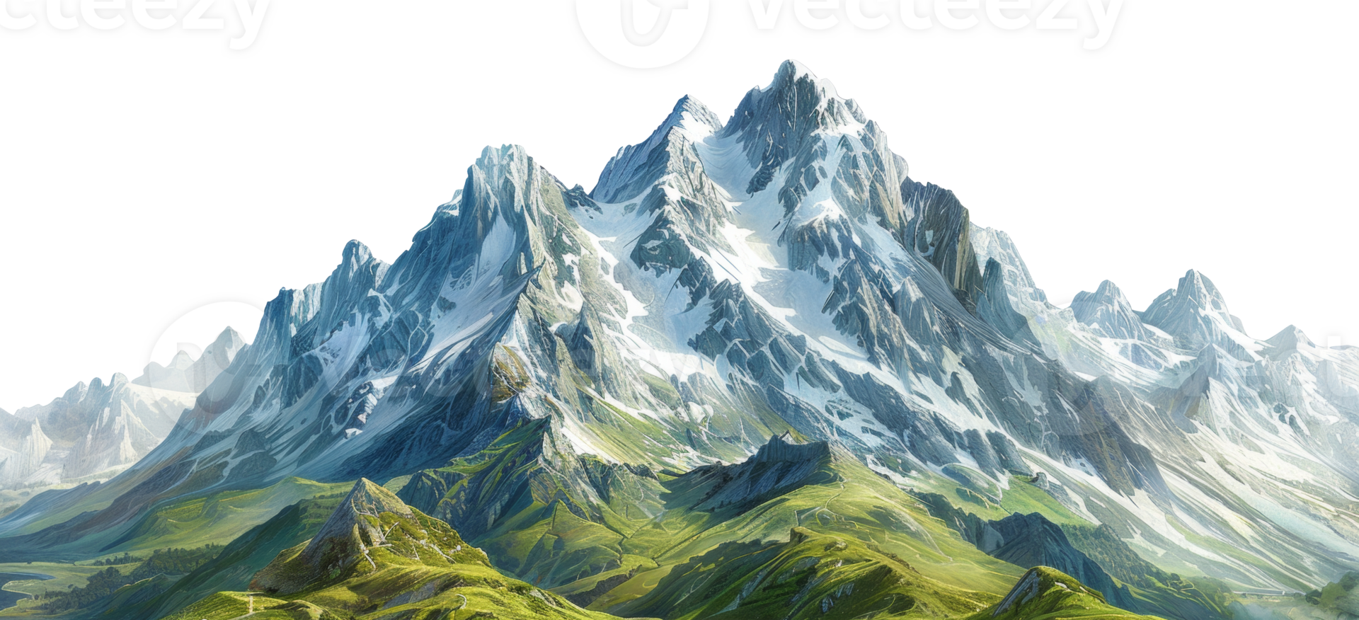 AI generated Pristine snowy peaks rising above the alpine landscape on transparent background - stock png. png