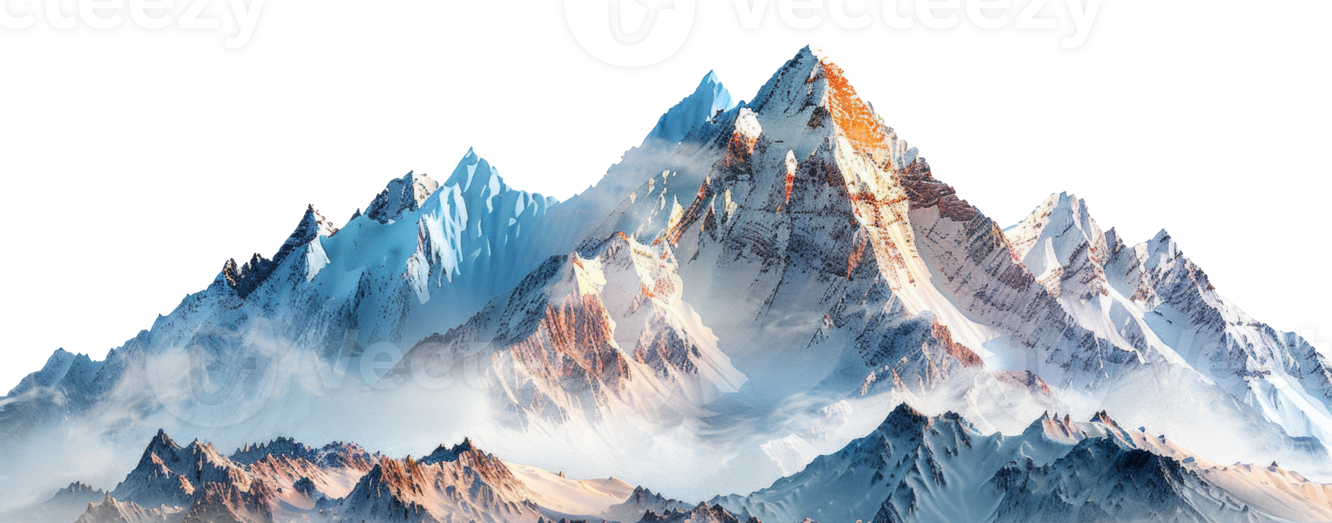 AI generated Majestic snowy peaks of a high mountain range on transparent background - stock png. png