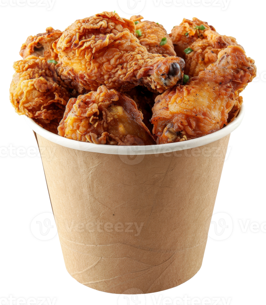 AI generated Crispy fried chicken in a paper bucket on transparent background - stock png. png