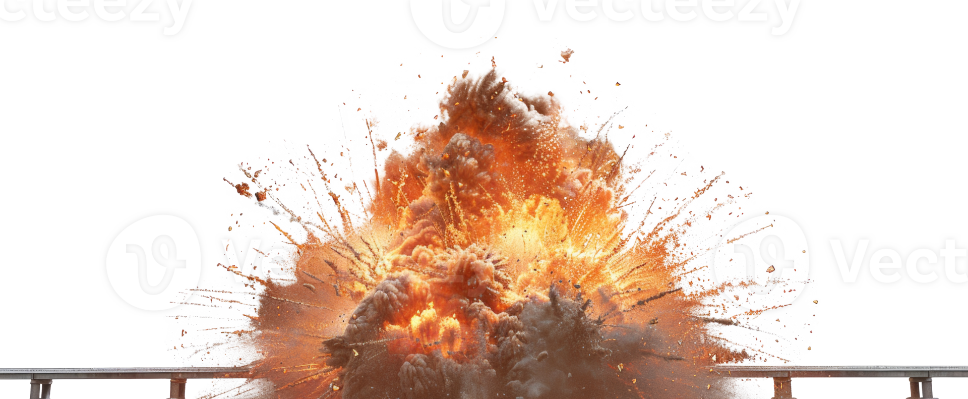 AI generated Dramatic explosion with intense flames on a bridge on transparent background - stock png. png