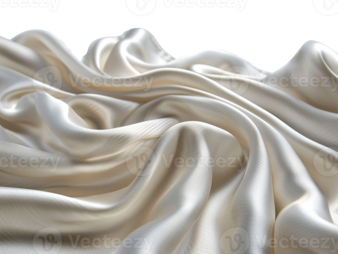 AI generated Luxurious white silk fabric texture with soft folds on transparent background - stock png. png