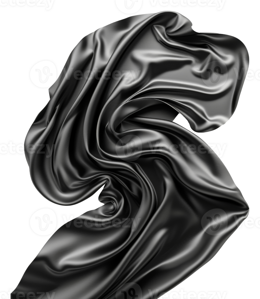ai generato elegante fluente nero seta tessuto su trasparente sfondo - azione png. png
